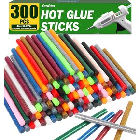 300 Pack Colored Hot Glue Sticks, 4" Long x 0.27" Diameter Mini Hot Glue Sticks, Perfect Fit for Mini Glue Guns, Widely Used in Wood, Metal, Glass, Plastic, Floral, Fabric, Leather, Foam