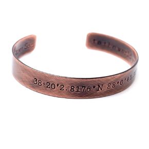 Coordinates Copper Cuff Bracelet - Custom Latitude Longitude GPS Location, Personalized Valentines Gift for Men and Women
