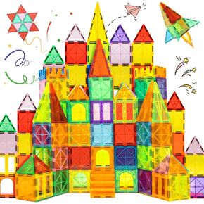 EchoPlan Magnetic Tiles, 130PCS Magnetic Blocks with 2 Cars, Magnet Tiles 3D Clear Building Blocks Set, STEM Sensory Educational Toys Gift for Toddlers Kids Boys 3 4 5 6 7 8 9+ Year Old