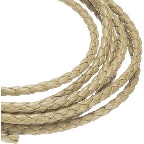 uxcell 2 Pcs Braided Leather Cords, Round Leather Strap, Soft Jewelry Rope for Jewelry Making, Tie Making, Necklaces, 4-Strand 4mm Dia. 2.19 Yards, Apricot
