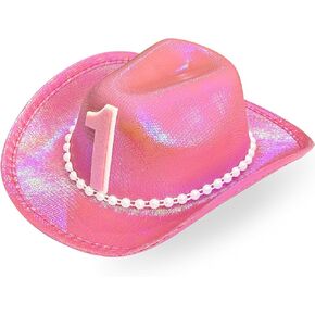 1st Birthday Cowgirl Hat for Baby Girl – Pink Cowboy Party Hat Crown for First Rodeo, Western Theme, Photo Prop, Baby Shower