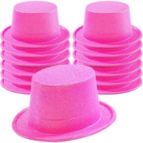 Hillban 12 Pcs Top Hats Glitter Plastic Retro Disco Party Hats for Magician Birthday Wedding Carnivals Supply(Black,Classic)