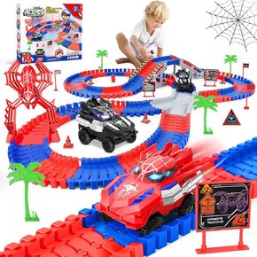 Spider Toys for Boys 4-6, with 2 Electric Spider Race Track, Flexible Tracks Playset Toys for 3 4 5 6 7 8 Year Old Boys and Girls, 212 PCS Race Tracks Birthday Gifts for Boys