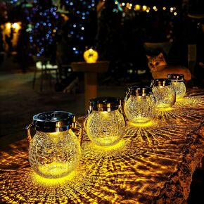 Cooo 2 Pack Heavy Crackle Glass Solar Lantern with 215% Larger Solar Panel, Stainless Steel Lid– Waterproof Outdoor Tabletop Light with Warm White LED, Decorative Lighting for Garden Patio Table