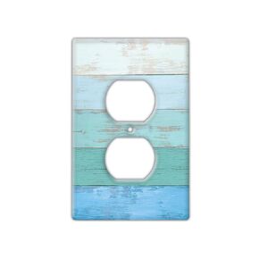 Wall Switch Cover Plate - Vertical with Light Shades of Blue Wooden Plank Style Switch Plate - Calming Summer Vibes for Beach Houses, Great Home Improvement, (Single Outlet Cover)