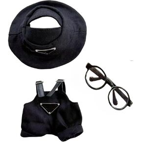 Clothes for Doll(NO Doll) - Black Triangular hat, Overalls and Glasses 3-Piece Set for 17cm Doll, Premium Outfit with Accessories, Stylish Clothes for Doll (Style C)