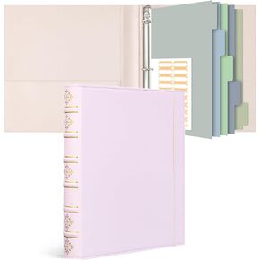 Ospelelf Leather 3 Ring Binder 1 Inch, Vintage Hardback Three Ring Binder Organizer with Tabs for Photo Album, School Home Office Supplies White