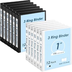 EOOUT 1 inch 3-Ring Binder 12 Pack Assorted Pastel Color with 2 Pockets Inside, Fits 11 x 8.5 Inch Paper with 175 Sheets Capacity, for Office, Home, School Project