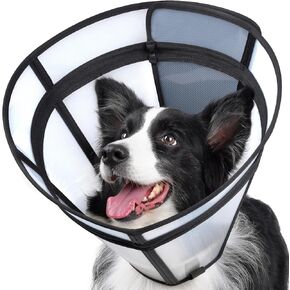 Dog Cone, Transparent Recovery Collar for Large Medium Small Pets, Adjustable Length, Soft Cone for Dogs to Stop Licking, Padded Elizabethan Collar with Elastic Loops After Surgery Patented