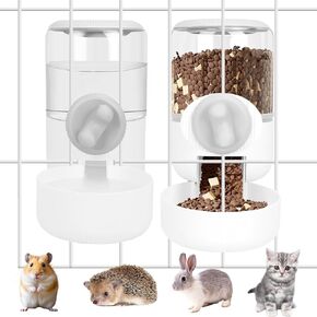 Hanging Automatic Pet Food Water Dispenser Set,Gravity Feeder Food Dispenser,Suitable for Caged Rabbits, Cats, Guinea Pigs Ferret, Dutch Pigs, Puppies, etc., Gray