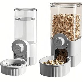 GKYZBB Gray Hanging Automatic Food Water Dispenser,Rabbit Feeder Guinea Pig Water Bottle Food Feeder for Ferret Guinea Pig Rabbit Bunny Cage Accessories