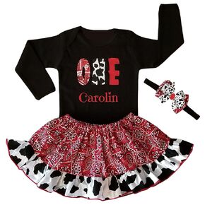Cowgirl 1st Birthday OUTFIT/Personalized/Barnyard Birthday/First Birthday/Farm Animal Birthday/Cow Print/Western Wear/Cake Smash