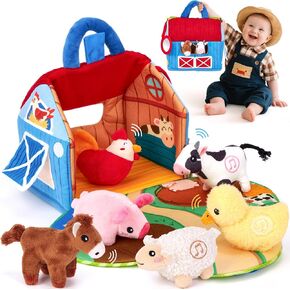 hahaland Baby Toys 6-12 Months - Surprise Barn with Stuffed Farm Animals with Real Sounds & Word Repeats, Mirror- Montessori Toys for 6 Month Old Baby 1 Year Old Boy Girl Gifts Toddlers Sensory Toy