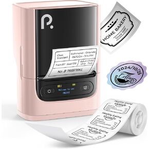 POLONO PM220S Label Maker Machine with Tape, Bluetooth Thermal Label Printer, Portable Sticker Printer Easy to Use for Office, Home, Business, Label Maker with 2'' x1.18'' Labels, White