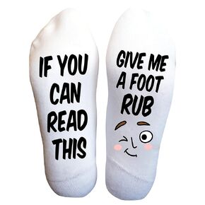 Funky Fun Socks With Sayings: Handcrafted Novelty Delights for All Ages, Versatile Sizing for Sizes 6-14, Exceptional Comfort & Durability, White, If You Can Read This Collection- Give Me a Foot Rub