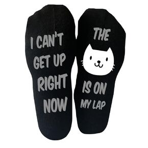 Funky Fun Socks With Sayings: Black Socks Handcrafted Novelty Delights for All Ages, Versatile Sizing for Sizes 6-14, Exceptional Comfort & Durability, Cat Lover's Collection