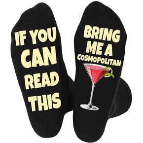 Men's Fun Cocktail Drinks Crew Socks, If You Can Read This Bring Me a Cosmopolitan, Fun Novelty Gifts for Men and Women, Black Socks