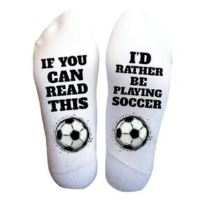 Funky Fun Socks With Sayings: Handcrafted Novelty Delights for All Ages, Versatile Sizing for Sizes 6-14, Exceptional Comfort & Durability, If You Can Read This Collection- I'd Rather be Playing Socc