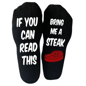 Funky Fun Socks With Sayings: Handcrafted Novelty Delights for All Ages, Versatile Sizing for Sizes 6-14, Exceptional Comfort & Durability, Food Themed Collection- Bring Me a Steak