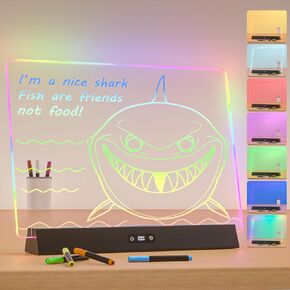 LED Note Board with Colors, Rechargeable 9-Mode Light Up Acrylic Dry Erase Board, 14"X10" Neon Glow Desk Sign Letter Message Memo Drawing Board for Home/Bedroom/Store/Office/Gift, 7 Markers White