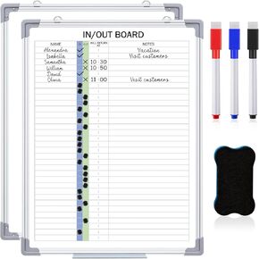 Lincia in and Out Magnetic Dry-Erase Board 24" x 18" Aluminum Framed White Board with Lines 33 Names with Magnetic Dry-Erase Marker, Eraser, and 35 Magnets Wall-Mounted for Office Employee