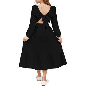 blibean Tween Girls Tie Back Dresses Embroidery Sleeve Size 6-15 Years