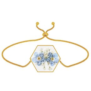 Pressed Flower Bracelet Forget-Me-Not and Queen Anne's Lace Pressed Wildflower Bracelet Alaska State Flower Handmade Bracelet Gold Pressed Wildflower Resin Bracelet Adjustable