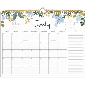 2025-2026 Wall Calendar, Gimoner Calendar 2025, 18 Months Calendar Runs From July 2025 - December 2026, 15" x 12", Twin-Wire Binding, Hanging Hook, Floral Design