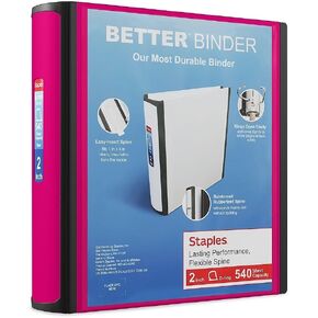 Staples 2-inch 3-Ring Better Binder, Pink, 2/Pack (ST55876-CCVS)