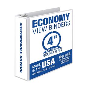 Samsill 4 Inch 3 Ring Binder, Made in USA, Economy Round Ring, Clear View Cover, 675 Sheet Capacity - for School, Office, Home - Pearl White
