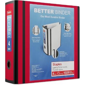 Staples 1618291 Better 4-Inch 3 Ring View Binder Red