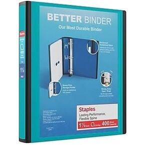 Staples 1 1/2-inch 3-Ring Better Binder, Light Blue, 3/Pack (ST55858-CCVS)