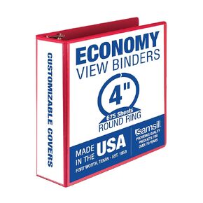 Samsill 4 Inch 3 Ring Binder, Made in USA, Economy Round Ring, Clear View Cover, 675 Sheet Capacity - for Schooo, Home, Office - Ruby Red