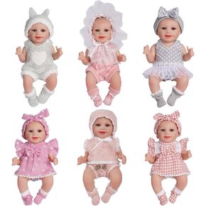 BABESIDE 6 Sets of Baby Doll Clothes for 10-15 Inch Dolls, Bitty Baby Doll Clothes and Accessories Set with Socks Underwear for Realistic Babydolls Girl, Only 22 Pcs Dolls Clothes