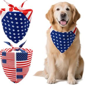 الرابع من يوليو الكلب Bandanas ، العلم الأمريكي الكلب Bandana ، مثلث الصيف الكبير الأوشحة الوطنية ليوم الذكرى ويوم الاستقلال ، ملابس الحيوانات الأليفة للبنين والبنات ، الأحمر والأبيض والأزرق (2 مساءً ، كبيرة)