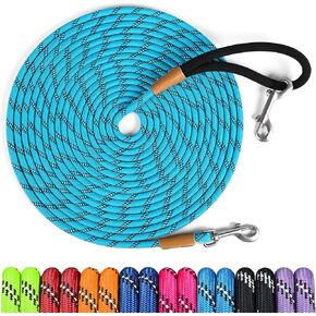 lynxking Long Dog Leash Reflective 15ft 30ft 50ft Check Cord Training Lead Padded Handle Heavy Duty Rope for Puppy Small Medium Large Dogs (Light Blue, 30ft x 3/8inch)