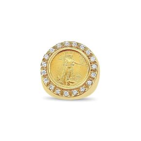 Finecreation_usa !! 1.00Ct Lab Created Round Cut Diamond Lady Liberty Coin Ring Sterling Silver 925 14K Yellow Gold Finish (yellow, 8)