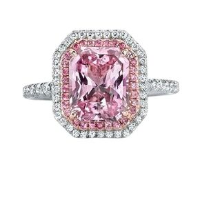 Finecreation_usa !! 3Ct Radiant Cut Lab Created Pink Diamond Sterling Silver 925 Engagement Ring 14k White Gold Finish (white, 5.5)