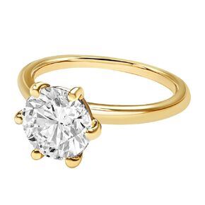 Crown Setting Style Six Prong Solitaire Ring 14k Solid Yellow Gold Round Cut Moissanite Engagement Ring Women's Wedding Ring 2.00ctw (14K Yellow Gold, 7.5)