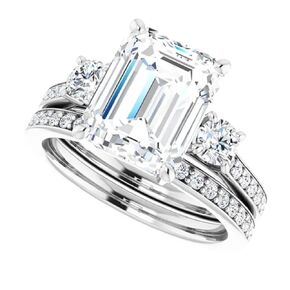 3.00 CT Emerald Cut Cutless Moissanite Engging Set ، مجموعة خاتم الزفاف/الزفاف ، الفضة الإسترليني الفضية القديمة العتيقة.