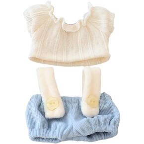 Clothes for Dolls Accessories (No Doll), Cute Outfit Set 5 Pieces Bib Pants for 15 & 17cm Doll Suit, Stylish Dress Up Overalls Doll Clothing Set Replacement with Hat Clothes Shoes Brown