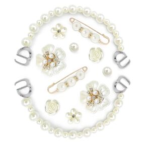 12 Pcs Flower Pearl Shoe Charms for Girls, DIY Shoes Decoration Cute Clog Accessories Jewelry for Women, Decorations Sets for Clog Sandals, Bling Pretty Fancy Charms for Party Favor