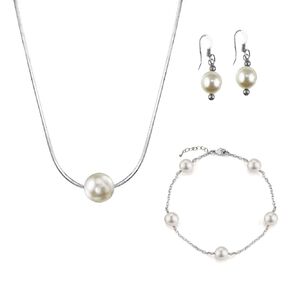 Tin Cup Pearls Jewelry Set - Pretty Necklace Earrings Bracelet Jewelry Set for Women Girls - Wedding, Brides, Bridesmaids, Mother of the Bride - Perfect Pearl Jewelry Gift for Women