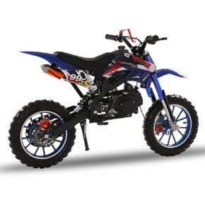 50cc Kids Dirt Bike,2-Stroke Mini Bike Gas Powered Off Road Trail Bike Max Load 330 Lbs,Gas Power Mini Pocket Motorcycle with Front Rear Disc Brakes,Mini Dirt Bike for Kids 8-14 Blue