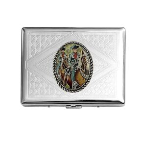 Stainless Steel WESTERN COWBOYS ON HORSES Cigarette Case Business Card ID Holder /C2