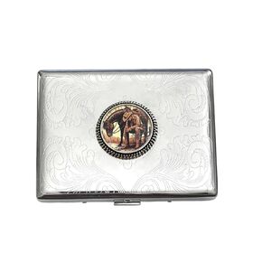 Stainless Steel WESTERN COWBOY Cigarette Case Business Card ID Holder /C2