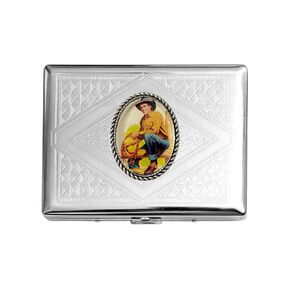 Stainless Steel WESTERN COWBOY Cigarette Case Business Card ID Holder /C1