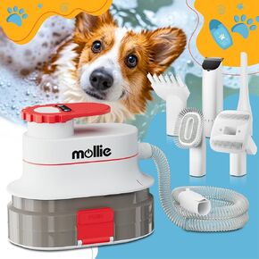 mollie Pet Grooming Kit 3-in-1 Drying & Cleaning & Cutting Pet Hair, Grooming Vacuum with 5 Pet Grooming Tools and 4 Clipper Guards for Large Doggy Cats, 4L Large Dust Box, Blue