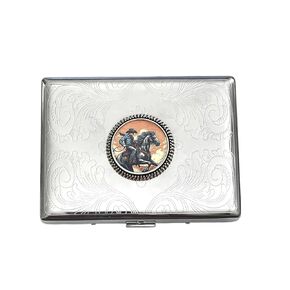 Stainless Steel WESTERN COWBOY Cigarette Case Business Card ID Holder /C2