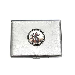 Stainless Steel WESTERN COWBOY Cigarette Case Business Card ID Holder /C2